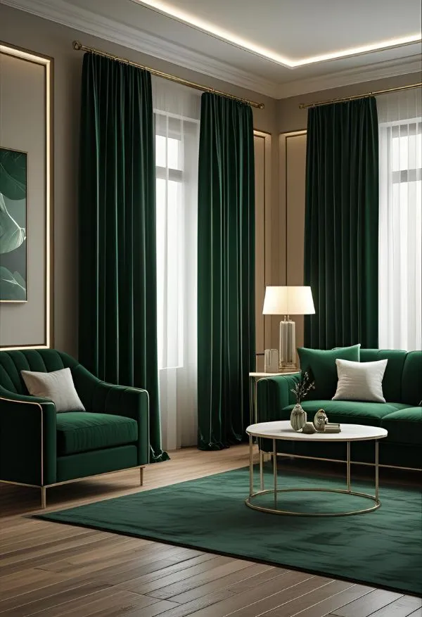 Dark Green velvet curtains Dubai