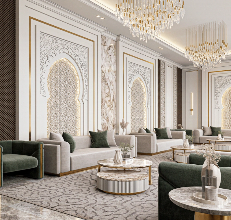 Arabic majlis Dubai with long sofa seating